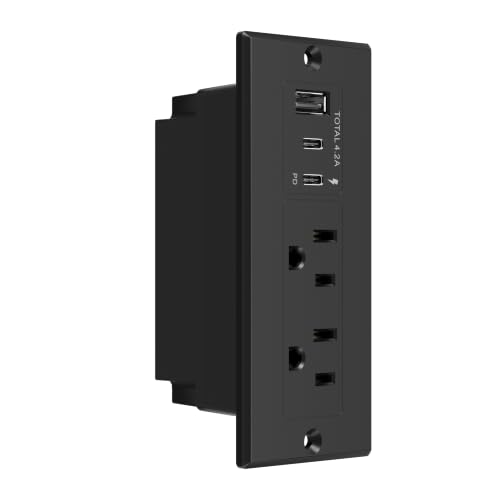 LIDER Slim Recessed Desk Power Outlet with 2 AC Outlets, 3 USB Ports (USB-A & Dual USB-C), 21W Charging, 6.5FT Cord for Desk, Conference Table & Countertop, ETL Listed, Thermoplastic, Matte Black - color: Black