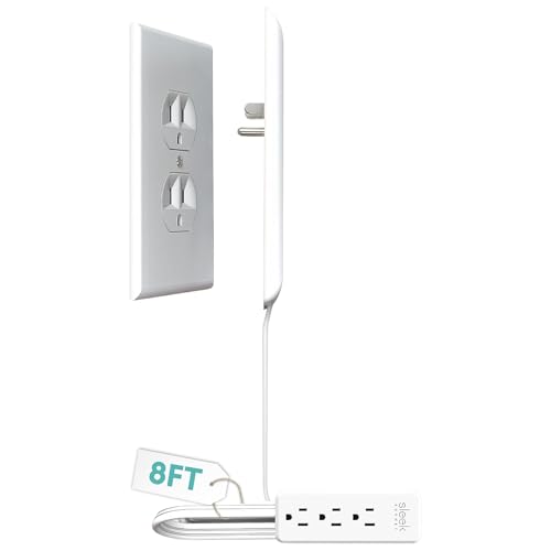 Sleek Socket Original & Patented Ultra-Thin Outlet Concealer with Cord Concealer Kit, Flat Extension Cord with Multi Outlets Power Strip, Ideal for Home Improvement, Hide Bulky and Messy Cords - size: 8 ft - Single Cord, style: Standard Outlet