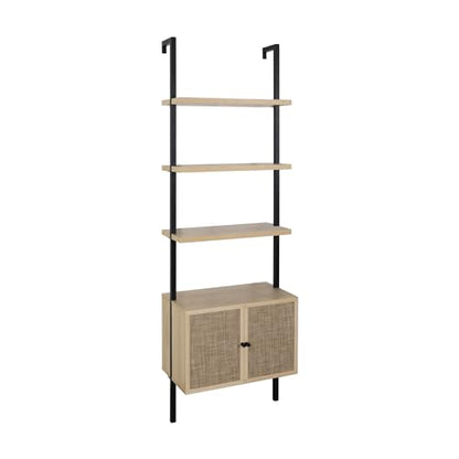 Nathan James Theo Industrial Open Shelf Bookcase with Accent Rattan Drawers Light Oak Wood, Matte Black Frame, Set of 4 - color: Theo Light Oak/Black, size: Set of 4