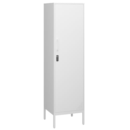 Steehoom Locker Cabinet, 59" H Black Metal Locker Storage Cabinet for Employees with Locking Door and 2 Shelves Kids Locker Tool File Cabinets for Garage - color: White, size: 59"H