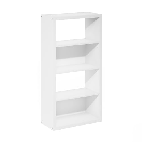 Furinno Viola Book Shelf, 4-Tier Bookshelf, Extra Thick Frame Bookcase with Open Shelf, Open Back Design, 11.3" x 23.2" x 45.4", for Living Room, Bedroom, Home Office, White - color: White, size: 4-Tier, Thick Frame