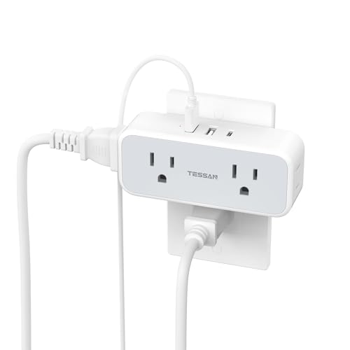 TESSAN Wall Outlet Extender, Multi Plug Mini Wall Expander, Grey - color: Grey with USB-C, size: 7 Outlets