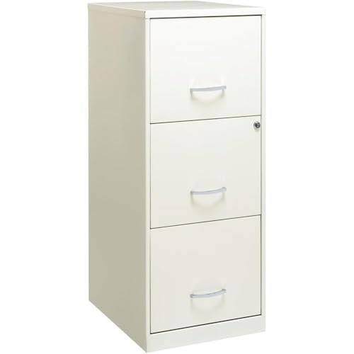 Scranton & Co 18" Deep 3 Drawer Metal Vertical Filing Cabinet, Letter Size, Locking, Home Office, in Pearl White