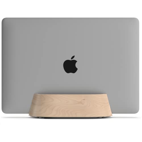 HumanCentric Vertical Laptop Stand in Maple Wood, Adjustable | Upright Adjustable Holder & Dock, Laptop Vertical Stand Fits MacBook Pro and Other Laptops .5" to 1.5", Clamshell Compatible - color: Maple Wood