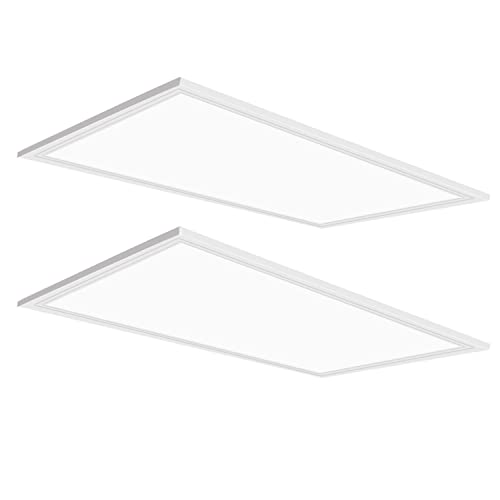 2 Pack 2x4 LED Flat Panel Light with Emergency Battery Backup, Up to 1.5H of Power Support at 10W, Dimmable 0-10V, 50W 6800LM 5500K Drop Ceiling Light for Office, ETL Listed, UL Listed Battery