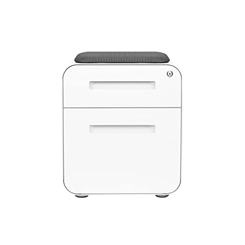 Laura Davidson Furniture STOCKPILE Mini Seated 2 Drawer Mobile File Cabinet with Removable Magnetic Cushion Seat - Short Version, Metal Filing Cabinet, Pre-Assembled, White with Grey Cushion - color: White