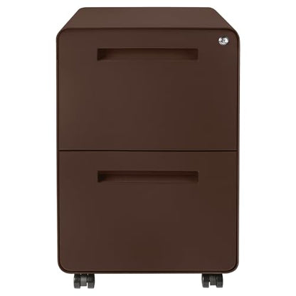 Laura Davidson Furniture Stockpile 2 Drawer Mobile File Cabinet with Lock - Under Desk Metal Filing Cabinet, Legal/Letter File Folders, Wheels and Stationary Feet, Pre-Assembled, Dark Brown - color: Dark Brown