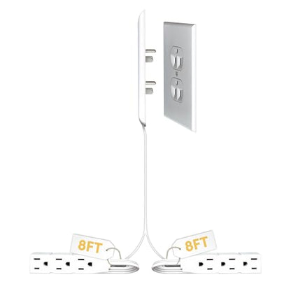Sleek Socket Original and Patented Flat Ultra-Thin Outlet Concealer with EXTENSIO - size: 8 ft - Dual Cords, style: Inverted Outlet