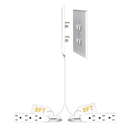 Sleek Socket Original and Patented Flat Ultra-Thin Outlet Concealer with EXTENSIO - size: 8 ft - Dual Cords, style: Inverted Outlet