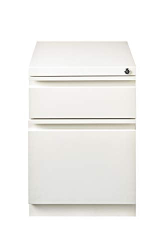 20 Inch Deep Metal Mobile Pedestal File 2 Drawer Box-File with Full Width Pull, for Home and Office, Holds Letter Width Hanging Folders, White - color: White