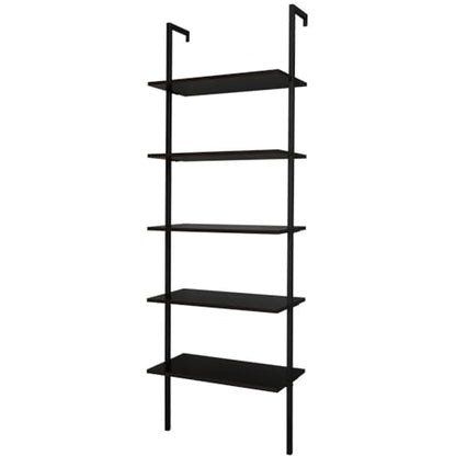 Ladder Shelf Bookshelf, 5-Tier Industrial Bookshelf with Metal Frame and Wood Board, Wall Mounted Bookcase Open Shelf Organizer for Living Room,Home Office, Bedroom,Walnut&Black - color: Walnut & Black