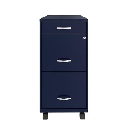 Pemberly Row 3 Drawers 29.52" Vertical Navy Metal Filing Cabinet Lockable Pre-Assembled Movable Letter Size for Home, Office - color: Navy