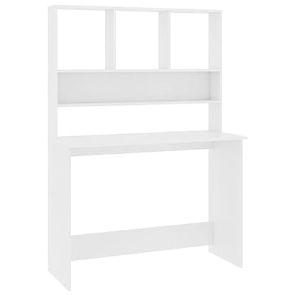 Desk with Shelves White 43.3x17.7x61.8 Inches Engineered Wood Small Space Desk for Office and Dorm - color: White