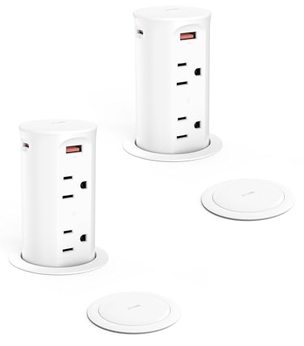 Jgstkcity Pop Up Outlet for Countertop,2.5in Hole,ETL Listed,White | 2 Pack,Flush Mount, 20W USB-C, 4 USB Ports, 4 Tamper-Resistant 15A Outlets - Space-Saving Recessed Design,1875W - color: White, size: 2 Pack - 4 Outlets & 4 USB Ports