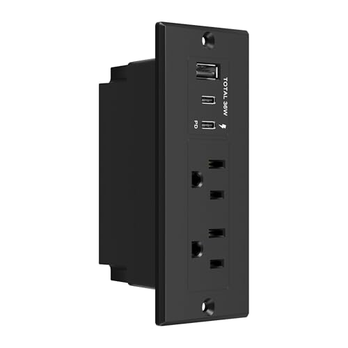LIDER PD 36W Recessed Outlet Station, USB-A, USB-C, Power Delivery | ETL Listed, Matte Black, Desktop Power Grommet, Thermoplastic, Tough and Heat Resistant, Easy Installation - color: Black, size: 36W USB 1A2C