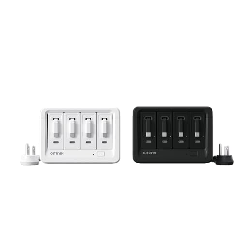 2 12-in-1 Desktop Charging Station with 4 Type-C Retractable Wall Chargers in Black and White