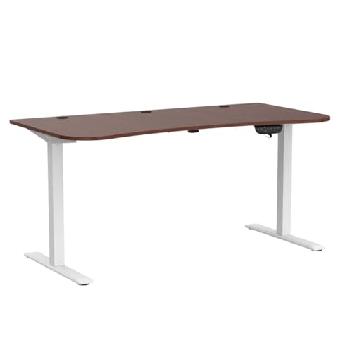 VIVO Dark Walnut 63 x 32 in Standing Desk, DESK-KIT-2EWD - color: Dark Walnut Top / White Frame, size: 63 x 32 inch