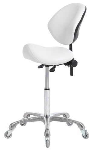 Hydraulic Saddle Rolling Adjustable, Heavy-Duty (350 lbs) Stool Chair for Beauty Salon Massage Dental Clinic Home Office Use(White, Updated to Soft Wheels) - color: White