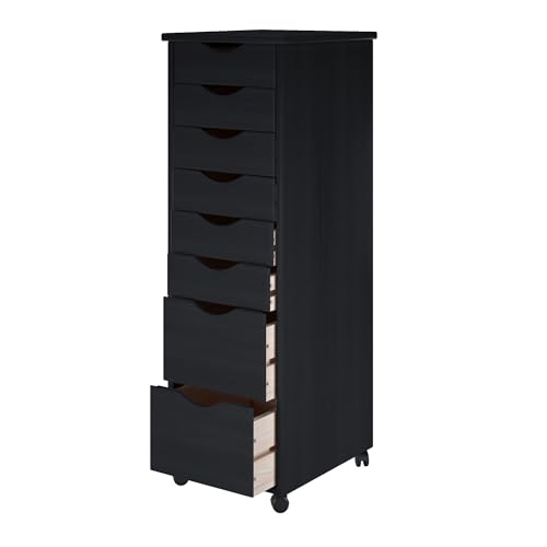 Jela-USA Solid Pine Wood 8 Drawer Rolling Cart, Black - color: Black, style: unspecified
