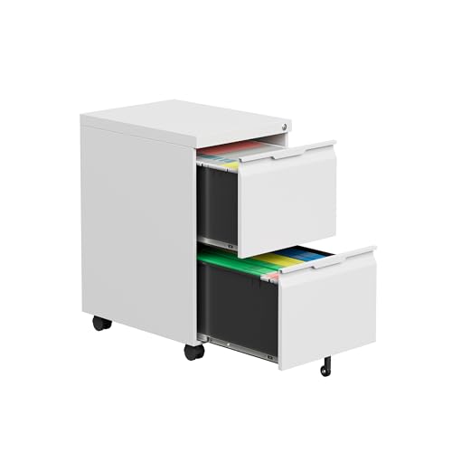 2 Drawer File Cabinet with Lock,Filing Cabinet for Home Office,Small Rolling for Legal/Letter/A4 File,Mobile Cabinets on Wheels Under Desk -White - color: White, size: 2 Drawer-on wheels
