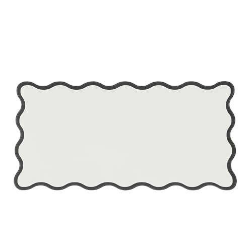 Scalloped Desk Mat, 31.5" x 15.7", PU Leather, Waterproof Anti-Slip, Cute Aesthetic Desk Pad for Office/Home/Game/Vanity (Black, 31.5" x 15.7") - color: Black