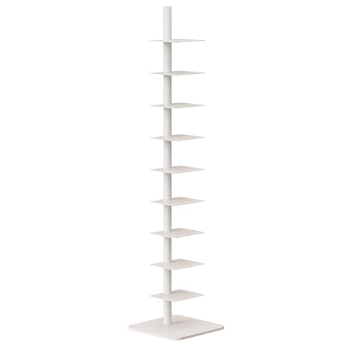 9-Tier Metal Spine Bookshelf – Vertical Book Tower, Slim Ladder Shelf for Corners, Space-Saving Bookcase and Multipurpose Storage Rack for Home Office (White) - color: White