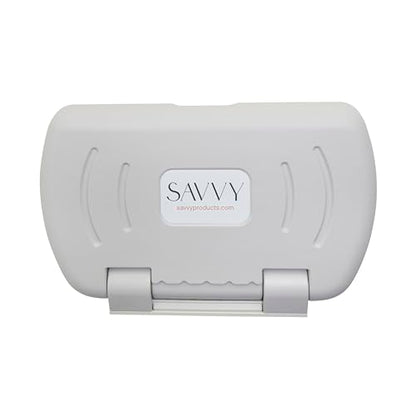 SlimFold Commercial Baby Changing Station, Wall-Mounted, White Granite | High-density plastic, pneumatic mechanism, 50 lb capacity, ASTM, ADA compliant, diaper bag hooks, for commercial restroom use