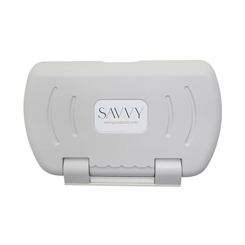 SlimFold Commercial Baby Changing Station, Wall-Mounted, White Granite | High-density plastic, pneumatic mechanism, 50 lb capacity, ASTM, ADA compliant, diaper bag hooks, for commercial restroom use
