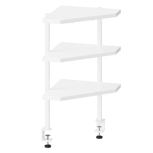 MAHANCRIS Clamp on Desk Corner Organizer, 3-Tier Desktop Shelf, Adjustable Desk Corner Storage Shelf with Metal Frame, for Office, Game Room,White DSWT5501 - color: White