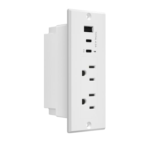 LIDER Slim Recessed Desk Power Outlet with 2 AC Outlets, 3 USB Ports (USB-A & Dual USB-C), 21W Charging, 6.5FT Cord for Desk, Conference Table & Countertop, ETL Listed, Thermoplastic, Matte White - color: White