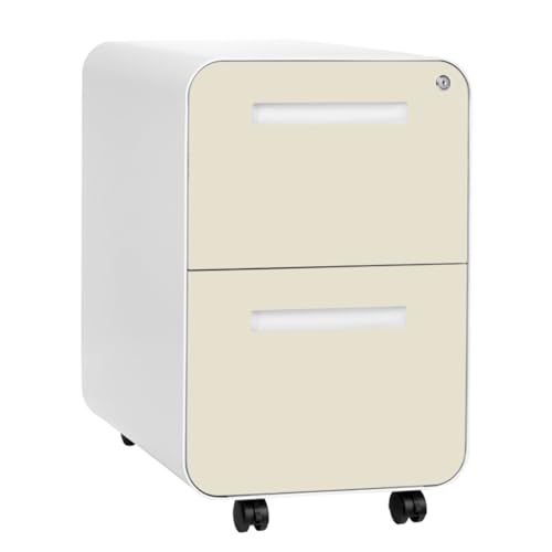 Laura Davidson Furniture Stockpile 2 Drawer Mobile File Cabinet with Lock - Under Desk Metal Filing Cabinet, Legal/Letter File Folders, Wheels and Stationary Feet, Pre-Assembled, Ivory - color: Ivory