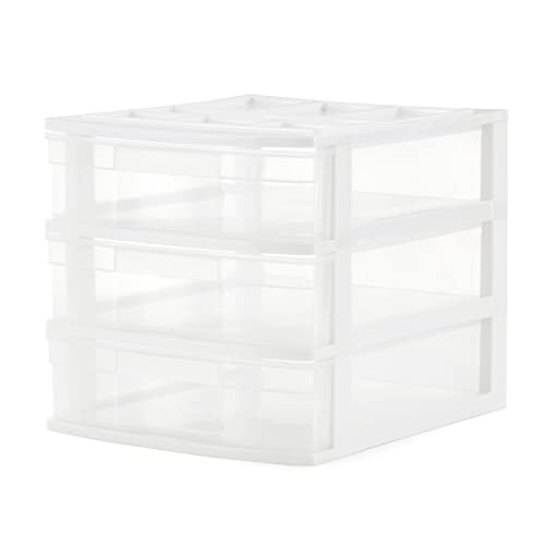 Gracious Living 3-Drawer Desktop and Countertop Organizer Drawer Set, White/Clear