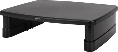 Amazon Basics Height Adjustable Monitor Stand Riser with Storage Organizer, 3-Level Stackable Design, Durable ABS Plastic, Supports up to 22lbs, for Monitors & Laptops, Black