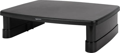 Amazon Basics Height Adjustable Monitor Stand Riser with Storage Organizer, 3-Level Stackable Design, Durable ABS Plastic, Supports up to 22lbs, for Monitors & Laptops, Black