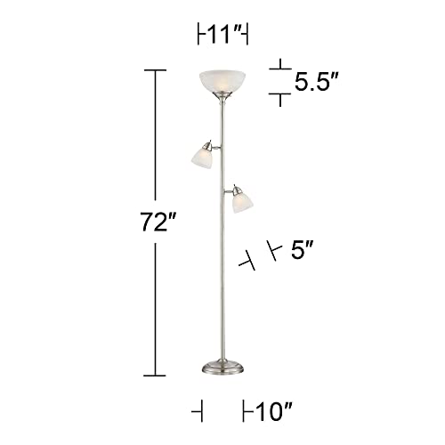 360 Lighting Ellery 72" Tall Nickel Tree Torchiere 3-Light Floor Lamp | Modern Standing Brushed Silver Frosted White Glass Shade Decor for Living Room Reading House Bedroom Office