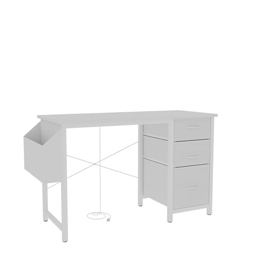 47.3" Office Desk with Power Outlet,3drawers and Side Pocket, Frame Stability Reversible for Home Office Study