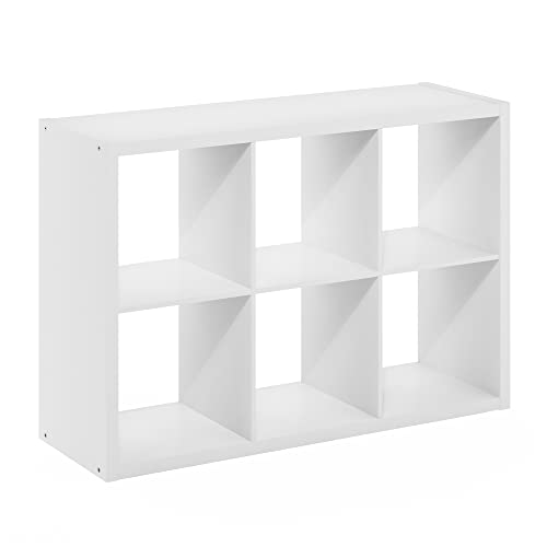 Furinno CUBICLE 6-Cube Book Shelf, Extra Thick Frame Bookshelf, White - color: White, size: 6-Cube