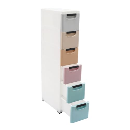 6 Drawers Narrow Storage Cabinet, Slim Rolling Cabinet with Wheels 77.16lbs Loading Capacity, Mobile Utility Cart with Drawers for Small Spaces Living Room Bedroom Office 15.7x7.9x39.4in (Multicolor) - color: Multicolor