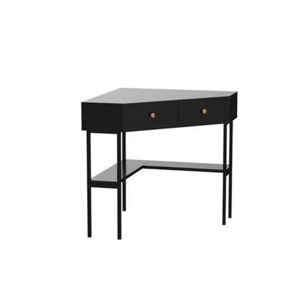 Tangkula Corner Desk with 2 Drawers & Built-in Charging Station, 90 Degrees Triangle Computer Desk for Small Space, Bedroom Makeup Vanity Desk with Storage Shelves, Corner Writing Desk