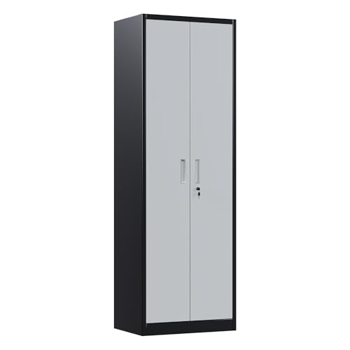 24" W Slim Metal Garage Storage Cabinet,Lockable Steel Storage Cabinet with 4 Adjustable Shelves,Assembly Required, Warehouse,Office,Home, Black&Gray - color: Black/Gray, size: 15.75" D × 23.62" W × 70.87" H.