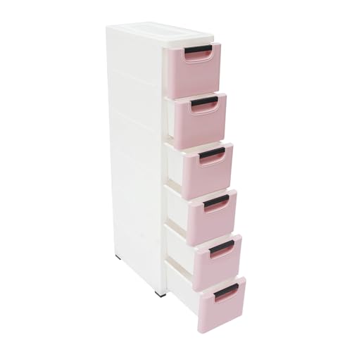 6 Drawers Narrow Storage Cabinet, Slim Rolling Cabinet with Wheels 77.16lbs Loading Capacity, Mobile Utility Cart with Drawers for Small Spaces Living Room Bedroom Office 15.7x7.9x39.4in (Light Pink) - color: Light Pink