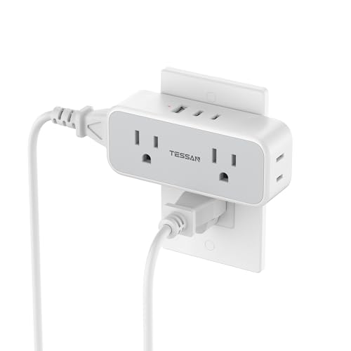TESSAN Wall Outlet Extender, Multi Plug Mini Wall Expander, Grey - color: Grey with 2 USB-C, size: 7 Outlets