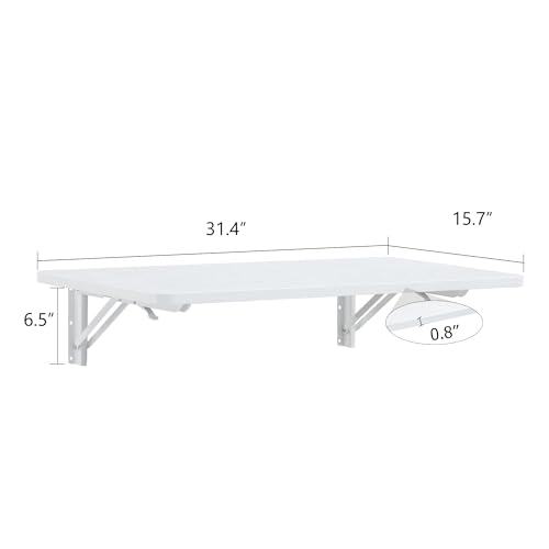 Aoowow Wall Mounted Folding Table, 31"x15.7" Folding Laundry Table, Wall Desk Fold Down for Small Spaces, Foldable Mount Station, Floating Bar for Hanging, Dining, Kitchen, Clothes, White - color: White, size: Small