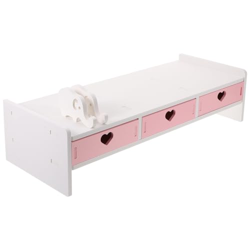 Pink Monitor Riser, Space-Saving Elevated Stand with Smooth Edges for Keyboard Storage, Ergonomic Desktop Organizer for Home & Office, 19.29x7.48x3.93In