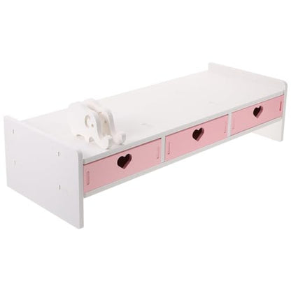Pink Monitor Riser, Space-Saving Elevated Stand with Smooth Edges for Keyboard Storage, Ergonomic Desktop Organizer for Home & Office, 19.29x7.48x3.93In
