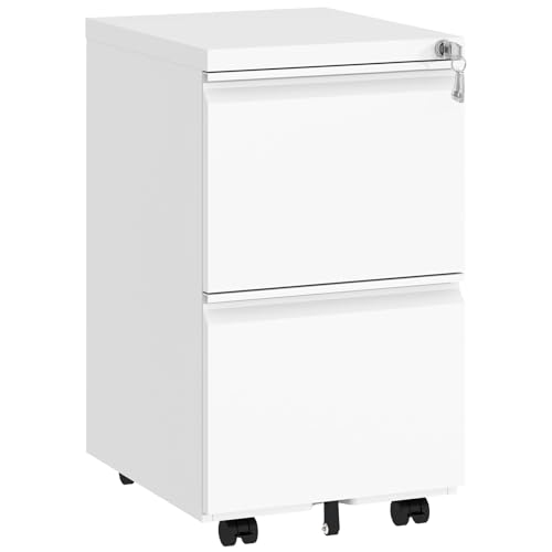 Small File Cabinet for Home Office,Metal Mobile Organizer Letters/Legal/A4 | Fully Assembled,Under Desk,Rolling,Central Locking System,2 Drawer,Pencil Tray,Hanging File Bar,Anti-Tipping Caster - color: White, size: 17.7"D x 15.35"W x 26.57"H