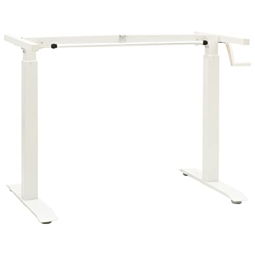 Manual Height Adjustable Desk Frame with Hand Crank, Powder-Coated Carbon Steel, Width 40.2"-63", Height 28"-44.5", for Desks 47.2"-70.9" Wide - color: White