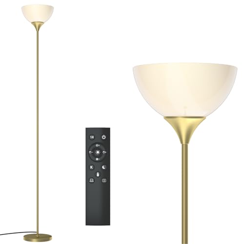 PESRAE Floor Lamp, Remote Control, Stepless Brightness & Color Temperature - color: Gold Brass