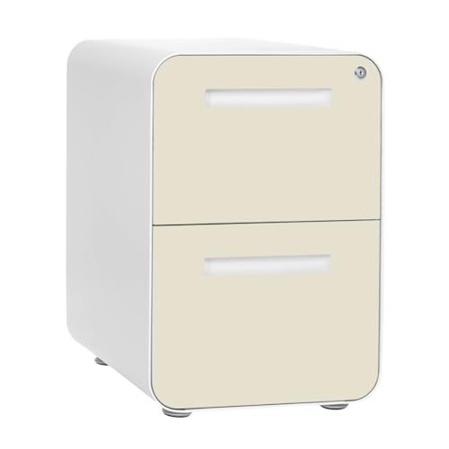 Laura Davidson Furniture Stockpile 2 Drawer Mobile File Cabinet with Lock - Under Desk Metal Filing Cabinet, Legal/Letter File Folders, Wheels and Stationary Feet, Pre-Assembled, Ivory - color: Ivory