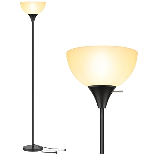 Coucrek Floor Lamp, LED Standing Lamps with White Plastic Shade, Black Modern Torchiere Floor Lamp, Tall Lamps for Living Room Dorm, Bulb not Included - color: Black